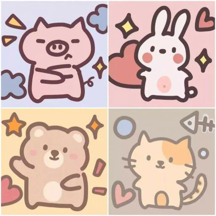 Cute Drawing of Cats and Dogs | Avatar nhóm vô tri, Avatar đôi 4 người, Avt  nhóm 4 người