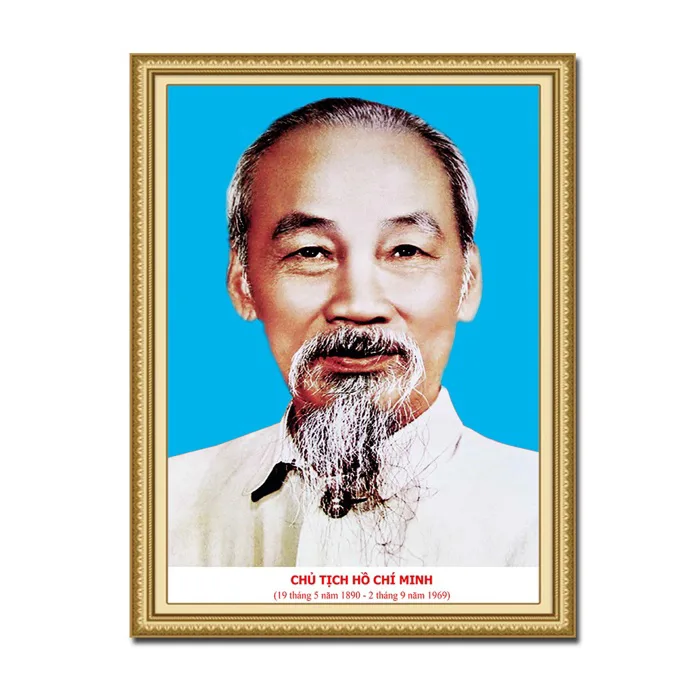 Tranh chân dung Bác Hồ đẹp có màu và nền xanh TBH004