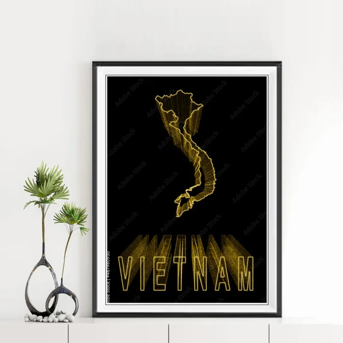 Tranh bản đồ và chữ Việt Nam vàng trên nền đen TBD0930