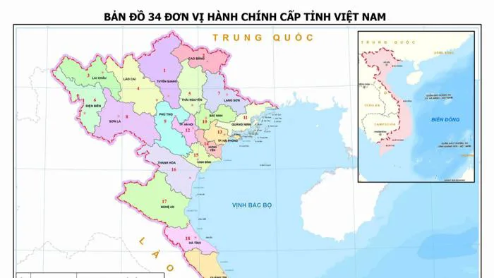 Bản đồ chi tiết 34 tỉnh, thành mới của Việt Nam