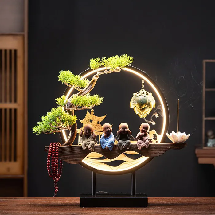 Thác Khói Trầm Hương Chú Tiểu Bốn Không Có Đèn LED