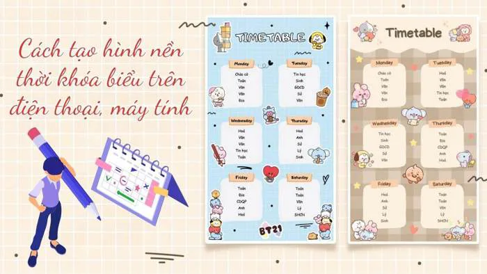 Cách tạo hình nền thời khóa biểu trên điện thoại, máy tính