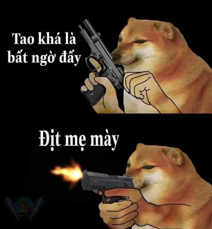 Meme ⚡ Cheems bắn súng: tao khá là bất ngờ đấy, đit mẹ mày