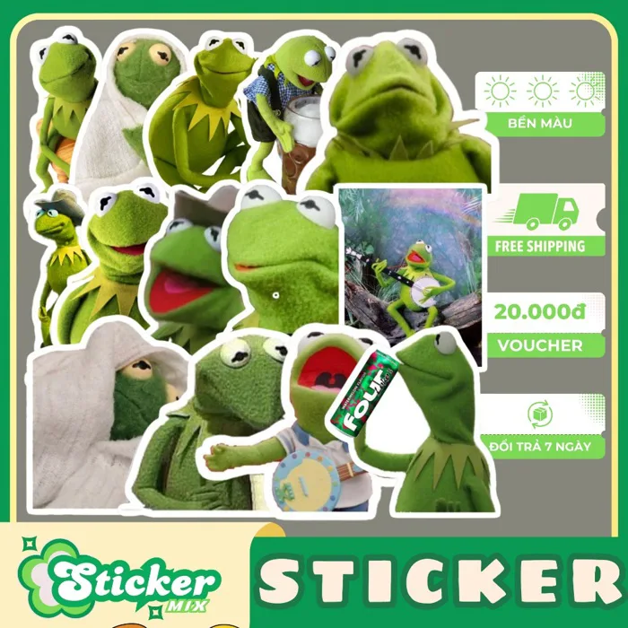 Bộ 50 sticker meme Ếch KERMIT hài hước chống nước trang trí sổ tay, ốp lưng  điện thoại, hộp bút,...s447 | Shopee Việt Nam