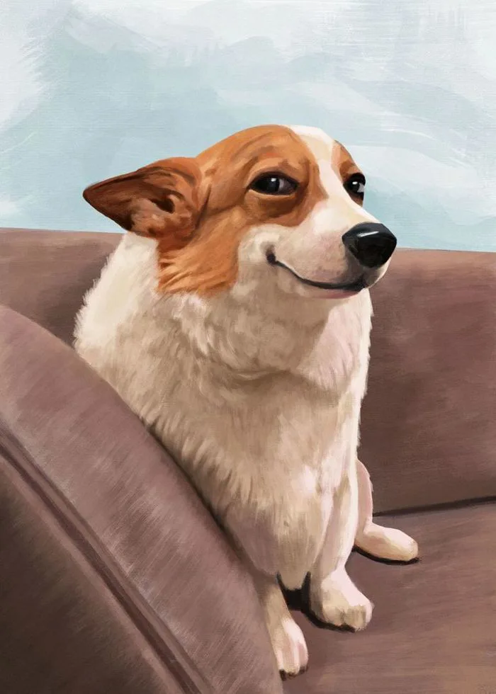 Smiling Corgi Dog Meme' Poster, picture, metal print, paint by Mashz |  Displate