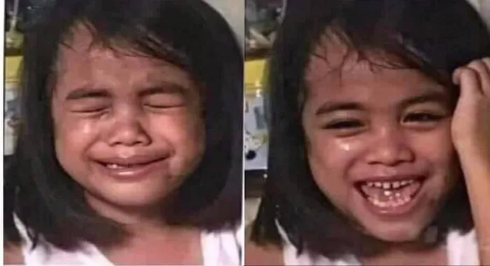Meme ⚡ Bé gái đang khóc đột nhiên cười rất tươi