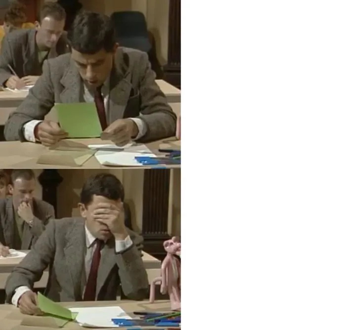 Mr. Bean looking at a paper and covering his eyes (meme template made by  me) : r/MemeTemplatesOfficial