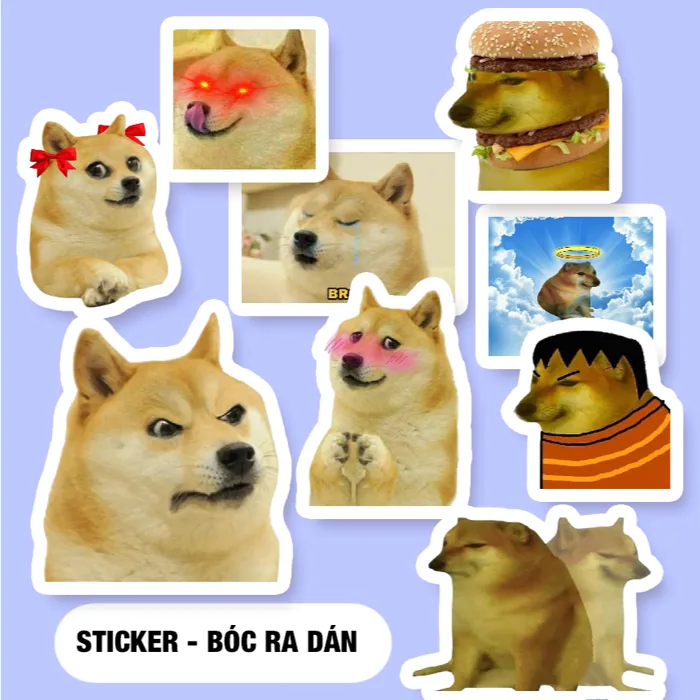 Set 50/100 sticker hình dán Meme ngộ nghĩnh Cheems Shiba Dog chó dễ thương