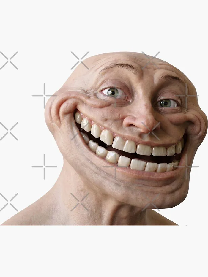 Viral Realistic Troll Face Grin Meme Funny Internet Sticker
