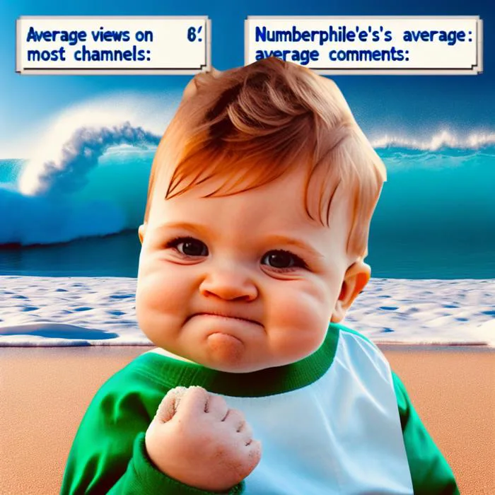 Popularity of the 'success kid' meme correlates with Average number of  comments on Numberphile YouTube videos (r=0.952)