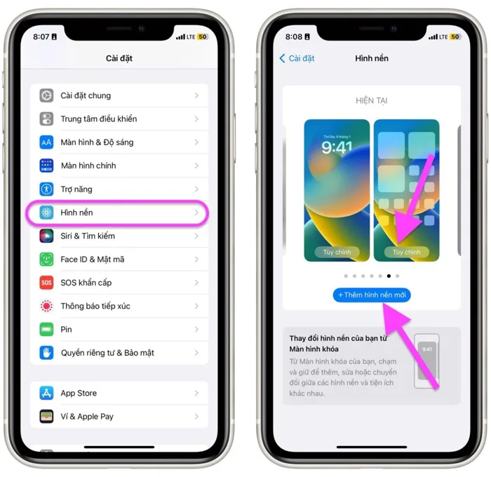 Cách đặt hình nền màn hình chính khác màn hình khóa trên iOS 16