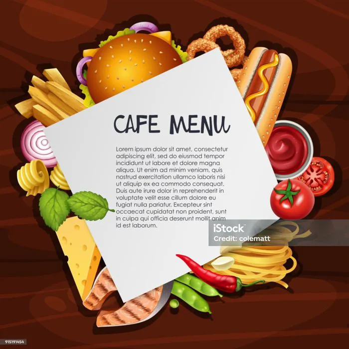 Mẫu Nền Menu Cafe Với Các Loại Thực Phẩm Khác Nhau Hình minh họa Sẵn có -  Tải xuống Hình ảnh Ngay bây giờ - Bữa ăn - Món ăn, Bữa ăn