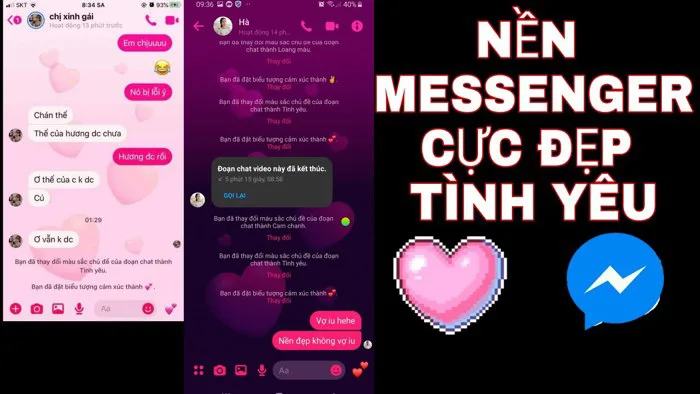 Cách cài nền tin nhắn Messenger trái tim hồng tình yêu cực đẹp|Xuyên Ưi