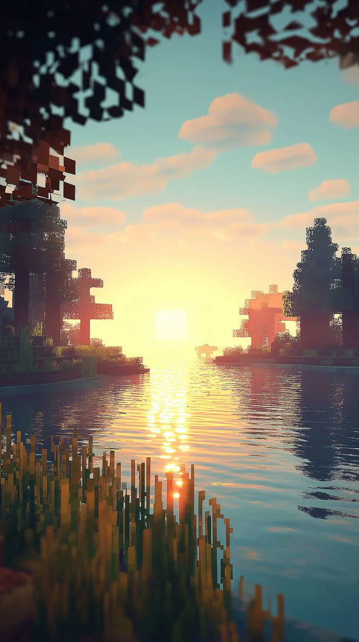 Hình Nền Minecraft - Hồ Rừng Yên Tĩnh 4K | 2400x4282 | Wallpaper Alchemy