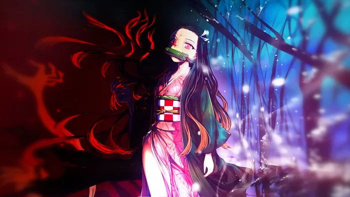 Hình nền 4K Demon Slayer Nezuko trong rừng dưới ánh trăng | 3888x2188 |  Wallpaper Alchemy