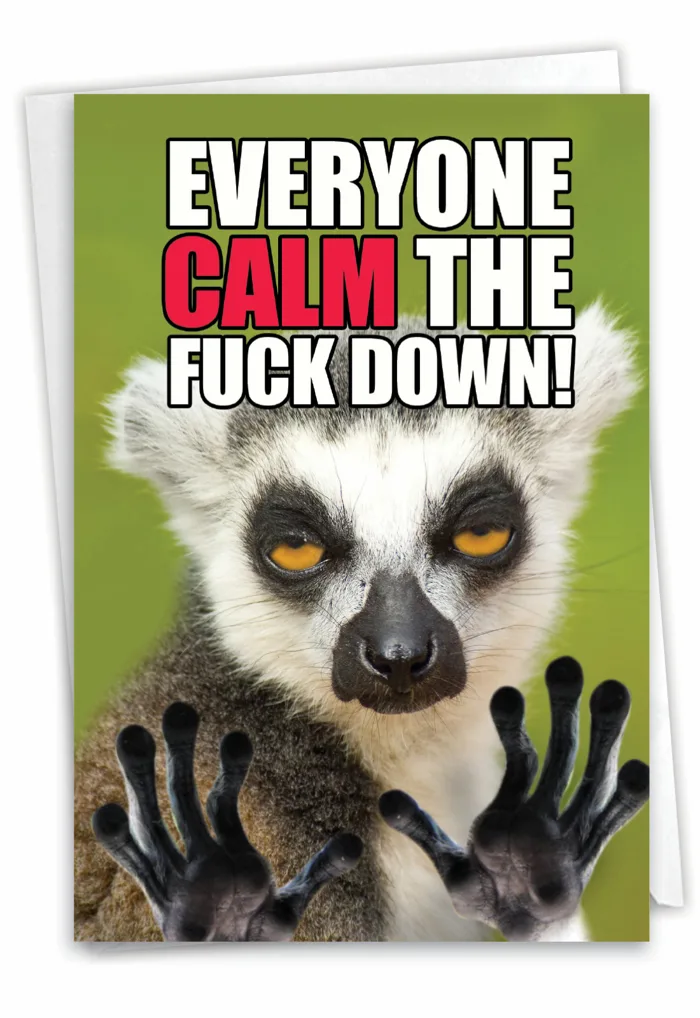 Calm Down: Funny Blank Greeting Card - Lemurs