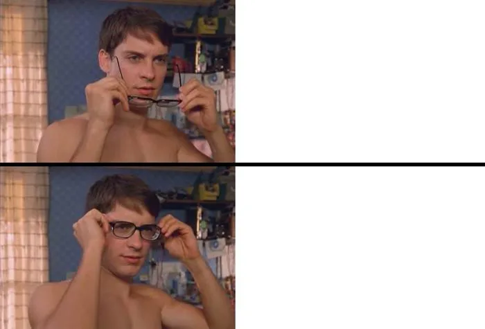 Dân mạng dùng meme này sai rồi - Peter nhìn rõ ràng khi không đeo kính và  lại bị cận khi đeo kính vào. : r/mildlyinfuriating