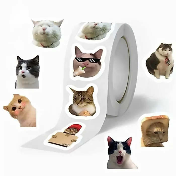 Cuộn 500 hình dán MÈO MEME hài hước sticker khen thưởng cho bé tem dán  thankyou
