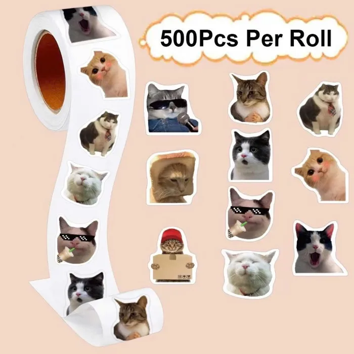 Cuộn 500 hình dán sticker MÈO meme dễ thương, sticker khen thưởng dán trang  trí | Shopee Việt Nam