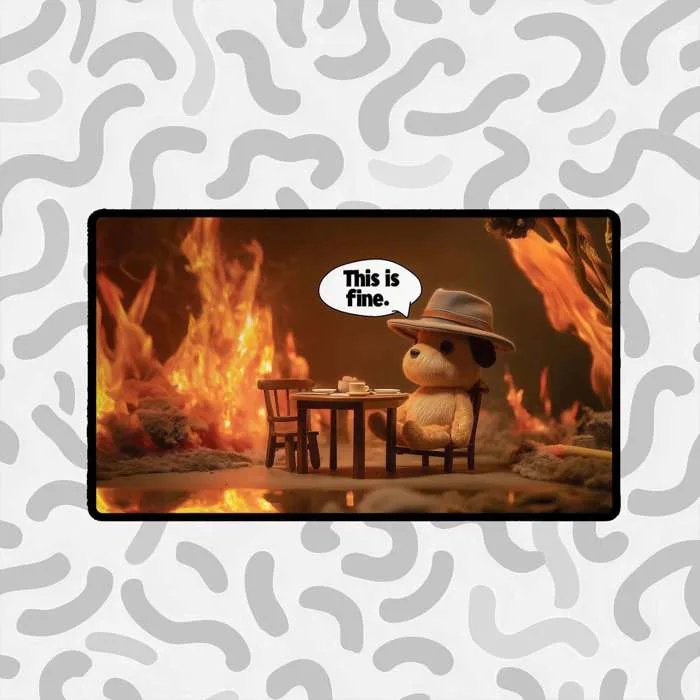 This Is Fine Meme Playmat | Funny TCG Mat – TCGPLaiMATS